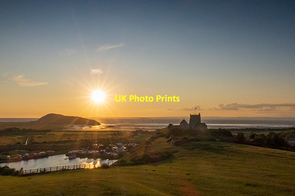 Photo 6"x4" Sunset over Brean Down and the church at Uphill Uphill\/ST3158 c2021