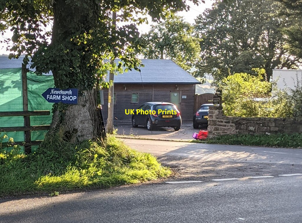 Photo 6"x4" Newchurch Farm Shop direction sign on a tree, Gaerllwyd, Monmouthshire Gaerllwydd c2021