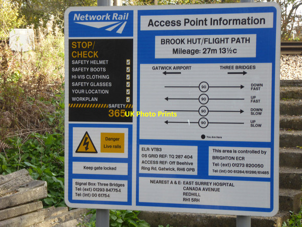 Photo 6"x4" Brook Hut\/Flight Path railway access point information board Lowfield Heath c2021