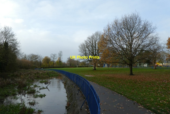 Photo 6"x4" Path and stream in the park Heslington c2021