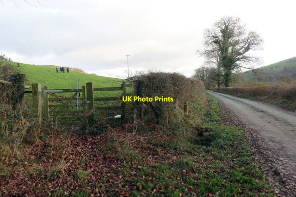 Photo 6"x4" Llwybr yn gadael heol fynedfa \/ Path exits an access road Pumsaint c2021