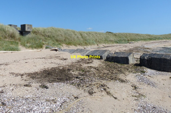 Photo 6"x4" Anti-tank blocks on the beach at Dumbarnie Links Drumeldrie c2019