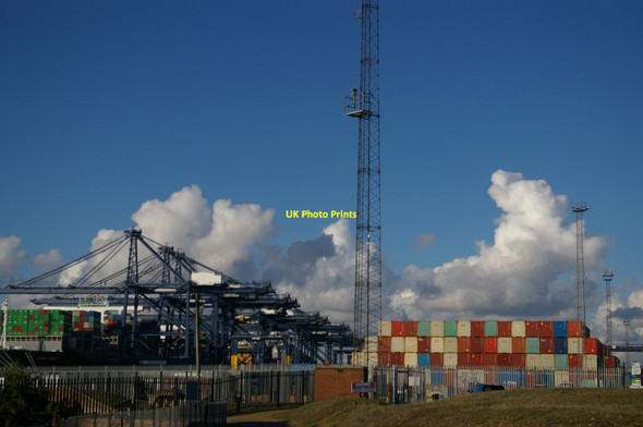 Photo 6"x4" Port of Felixstowe: shipping berths and container park seen from Landguard Fort Left Battery Felixstowe c2021