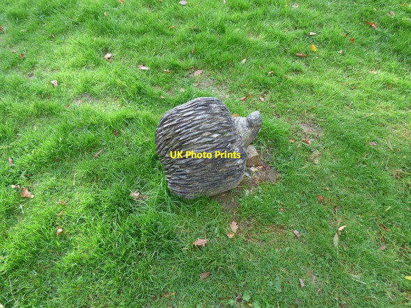 Photo 6"x4" Hedgehog carving Llanwddyn c2016
