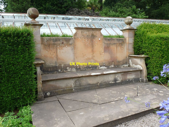Photo 6"x4" Stone bench in the Kitchen garden Tyntesfield c2015
