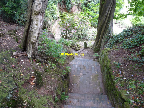 Photo 6"x4" Brick path down to the Main pool Hodnet c2013