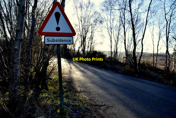 Photo 6"x4" Subsidence sign along Woodbank Road Omagh c2022