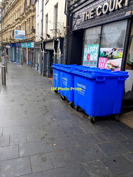 Photo 6"x4" Vivid blue wheelie bins, High Street, Newport Newport\/Casnewydd c2022