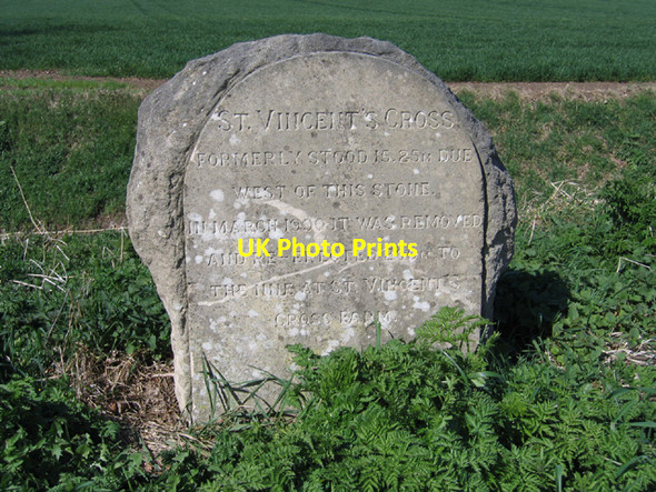 Photo 6"x4" St Vincent's Cross marker stone, Thorney, Peterborough Nene Terrace c2006