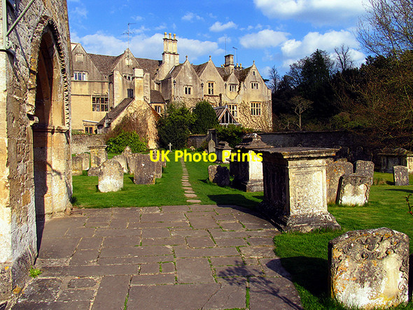 Photo 6"x4" Graveyard and Village Buildings at the Church in Bibury Bibury c2006