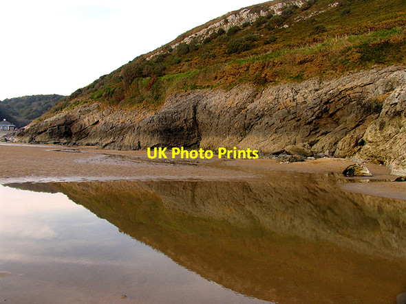 Photo 6"x4" Cliff and Reflection: Caswell Bay Caswell\/SS5987 c2007