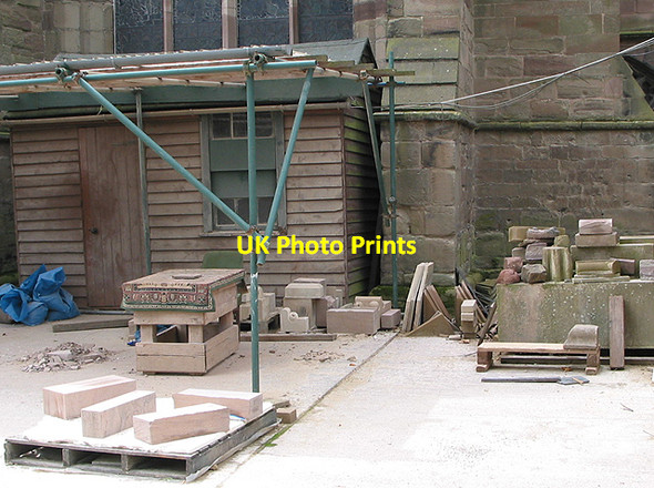 Photo 6"x4" Restoration yard, Hereford Cathedral Hereford c2007