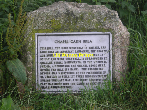 Photo 6"x4" Plaque beside the car park at Carn Brea Crows-an-wra c2008