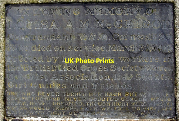 Photo 6"x4" Plaque on Louisa A.M. McGrigor monument. Newlyn Newlyn c2008