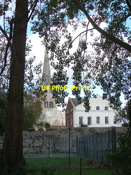 Photo 6"x4" Chichester Cathedral glimpsed from the path beside the River Lavant Chichester c2008