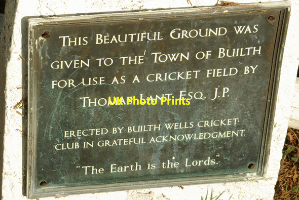 Photo 6"x4" Plaque on the Cricket Field Builth Wells\/Llanfair-Ym-Muallt c2008