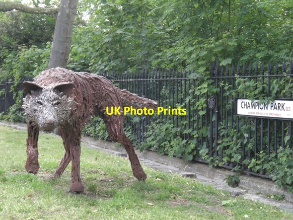 Photo 6"x4" Street sign and carving, Champion Park SE5 Brixton\/TQ3175 c2009