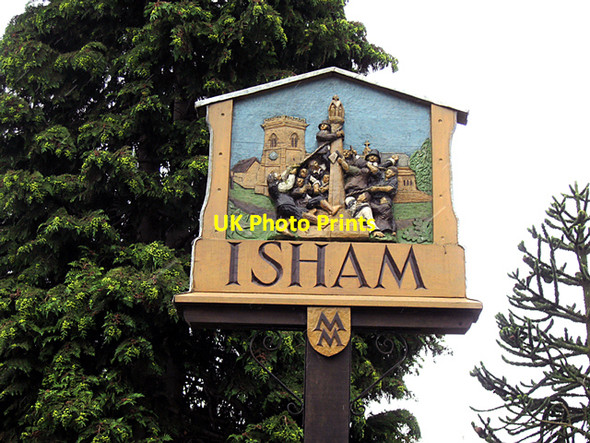 Photo 6"x4" Isham Village Sign Burton Latimer c2009