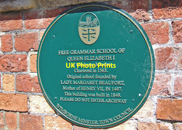 Photo 6"x4" Grammar School plaque Wimborne Minster c2007