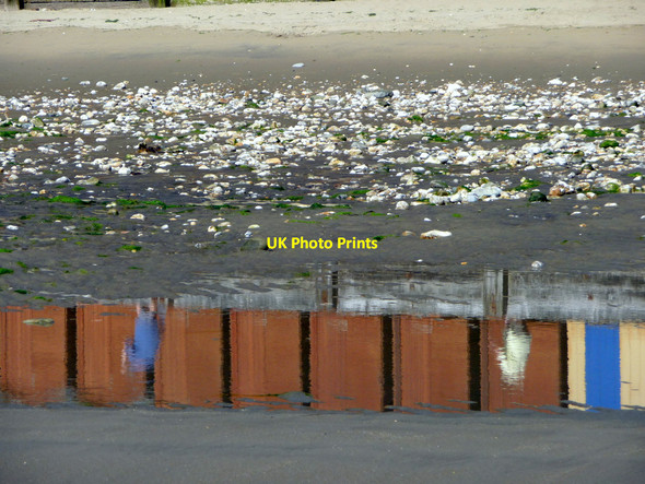 Photo 6"x4" Beach Hut reflections, Shanklin, Isle of Wight Shanklin c2009