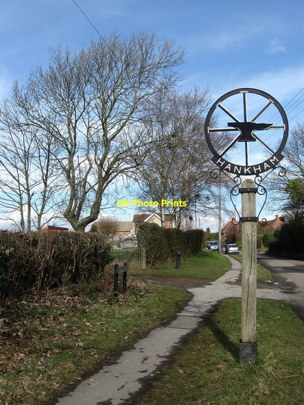 Photo 6"x4" Hankham Village Sign Hankham c2010