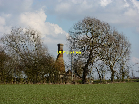 Photo 6"x4" Field, trees and old chimney stack Battisford c2010