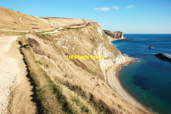 Photo 6"x4" Durdle Door: Coast path, cliffs and beach nearby West Lulworth c2010