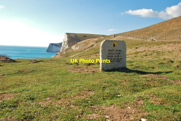 Photo 6"x4" Durdle Door: Coast path stone signpost West Lulworth c2010