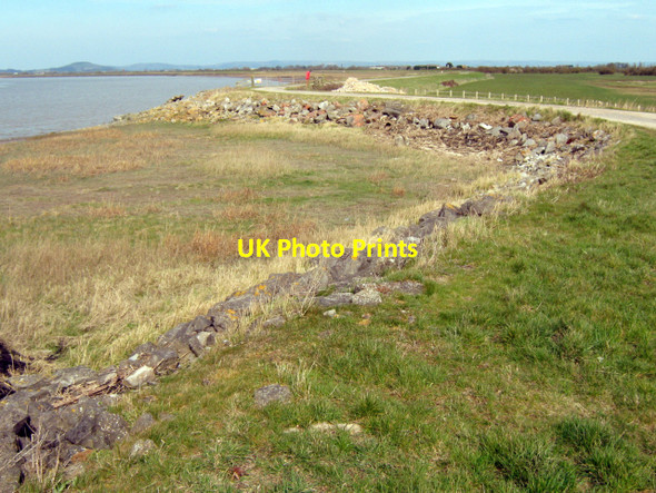 Photo 6"x4" Flood wall on the banks of the River Parrett Pawlett Hill c2010