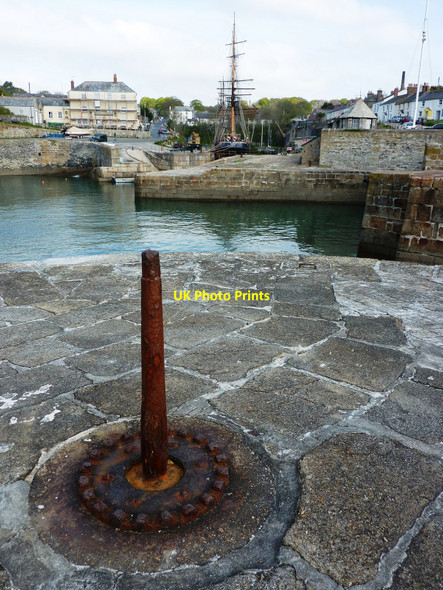 Photo 6"x4" Rusting metal post, Charlestown harbour wall St Austell c2010