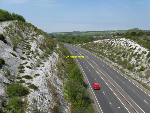 Photo 6"x4" Chalk terraces on cutting for the A27 trunk road Lewes c2010
