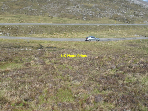 Photo 6"x4" Looking down hillside below Sgaoth \u00c3\u0080ird. Car is parked on old road Bun Abhainn Eadarra c2010