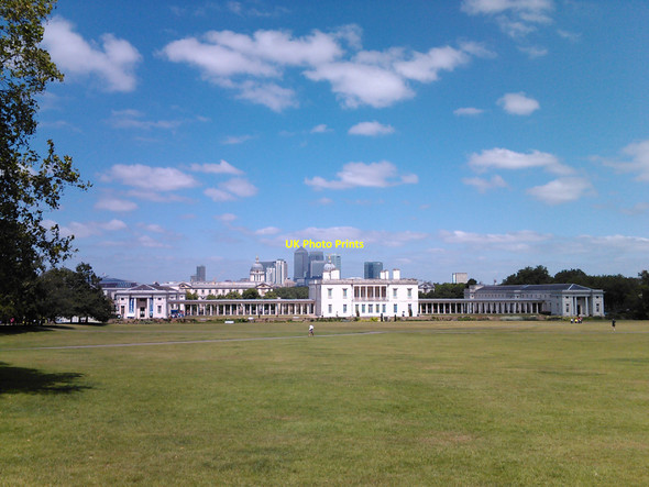 Photo 6"x4" View of Queen's House, the National Maritime Museum and Canary Wharf from Greenwich Park Greenwich\/TQ3977 c2010