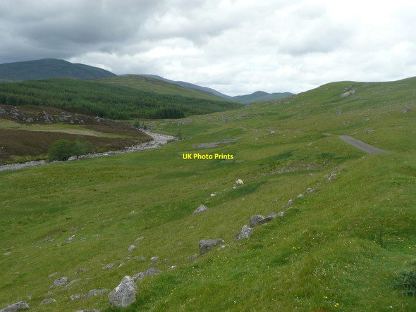 Photo 6"x4" Allt Fearnach and the road up Gleann Fearnach Creag na Cuinneige c2010