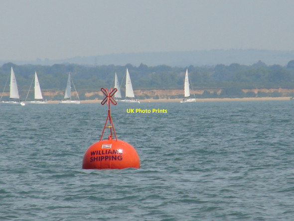 Photo 6"x4" Williams Shipping orange racing buoy and foreshore Lepe c2010