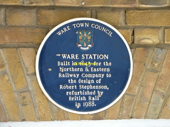 Photo 6"x4" Blue Plaque on Ware railway station Ware\/TL3614 c2010