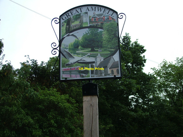 Photo 6"x4" Village sign, Great Amwell Ware\/TL3614 c2010