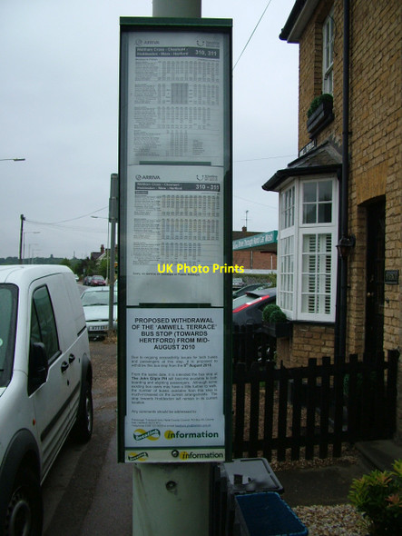 Photo 6"x4" Withdrawal notice on Amwell Terrace bus stop Ware\/TL3614 c2010