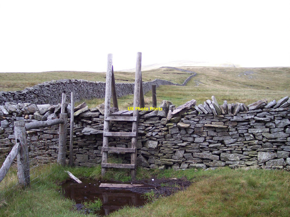 Photo 6"x4" Ladder stile crosses dry stone wall on Whernside ridge path Chapel-le-Dale c2010