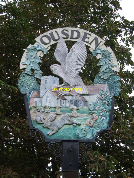 Photo 6"x4" Ousden Village Sign. Ousden c2010