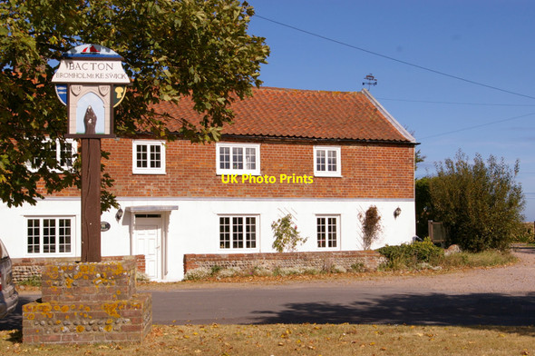 Photo 6"x4" Village Sign, Bacton, Bromholm and Keswick, Norfolk Bacton\/TG3433 c2009