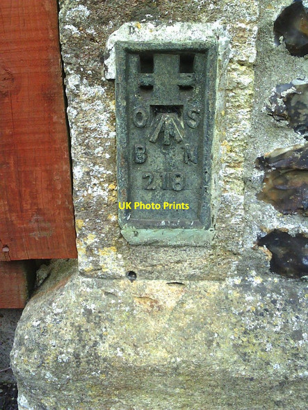 Photo 6"x4" Benchmark (Flush Bracket no. 218) on Maiden Newton Station building Maiden Newton c2010