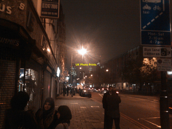Photo 6"x4" Buildings in Liverpool Street at night from Whitechapel Road Stepney\/TQ3481 c2010