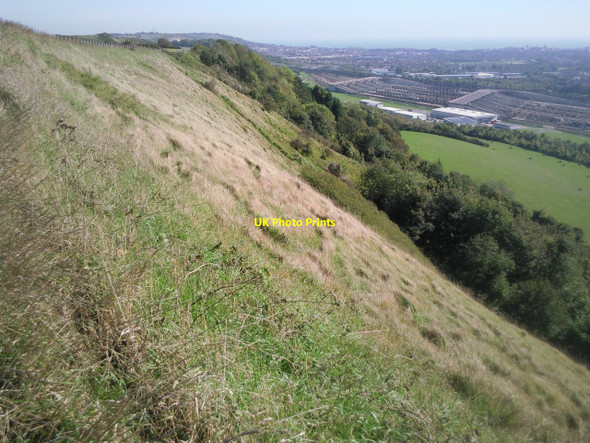 Photo 6"x4" Chalk escarpment above the Channel Tunnel Terminal Folkestone c2010
