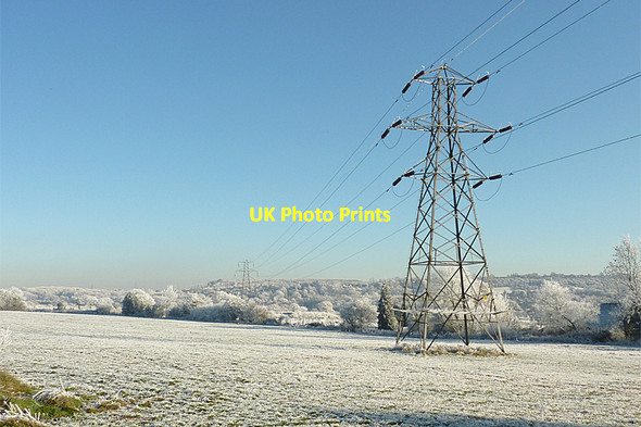 Photo 6"x4" Farmland and pylon near Penn Common, Staffordshire Sedgley c2010