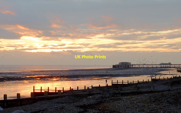 Photo 6"x4" Dusk over Worthing Beach, West Sussex East Worthing c2011