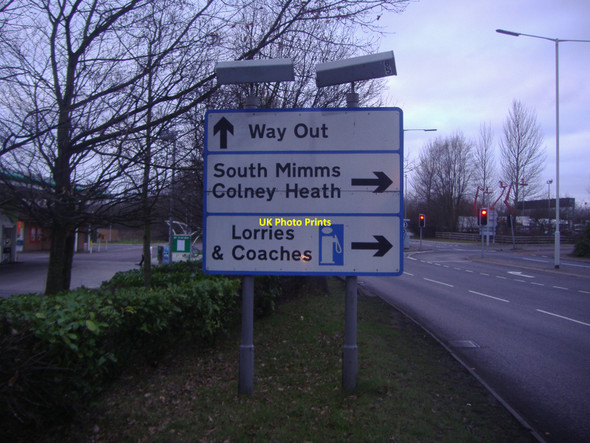 Photo 6"x4" Road sign on Bignell's Corner, South Mimms services Ridge\/TL2100 c2008