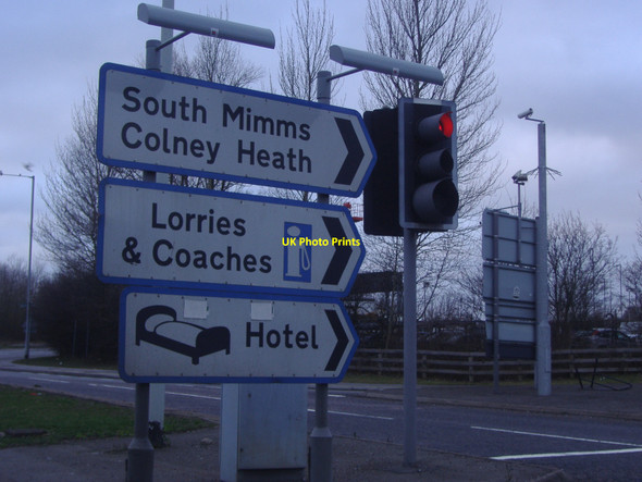 Photo 6"x4" Road signs on Bignell's Corner, South Mimms services Ridge\/TL2100 c2008