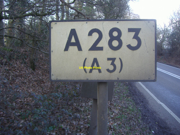Photo 6"x4" Pre-Worboys sign on A283 entering Surrey on the Sussex border Ansteadbrook c2009