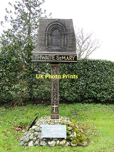Photo 6"x4" Thwaite St. Mary village sign Thwaite St Mary c2011